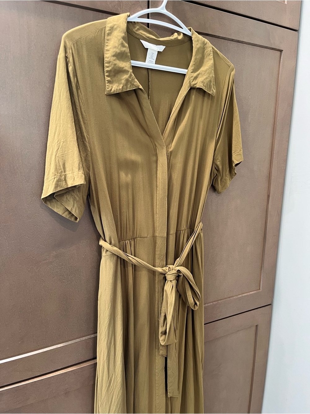 H&M Olive Maxi Shirt Dress with Waist Tie